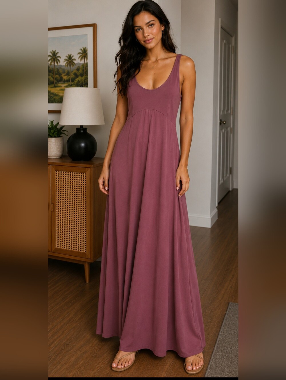 Halara Burgundy Sleeveless Maxi Dress Large Front Slits